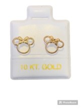 Aretes Minnie silueta c/moño en oro de 10 quilates