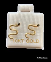 Aretes Vibora zirconia negra en oro de 10 quilates