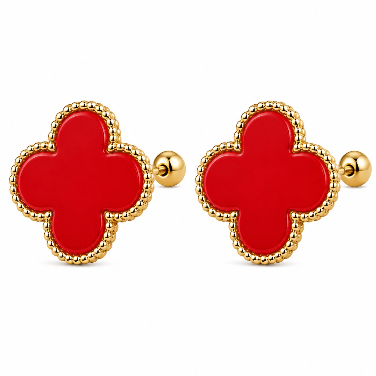 Aretes Van Cleef G (Rojo relleno) en oro de 10 quilates