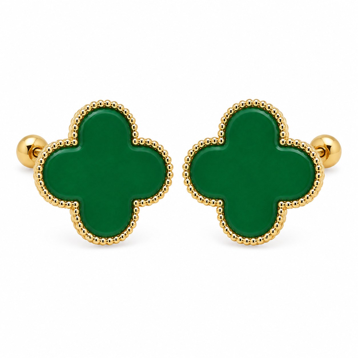 Aretes Van Cleef G (Verde relleno) en oro de 10 quilates
