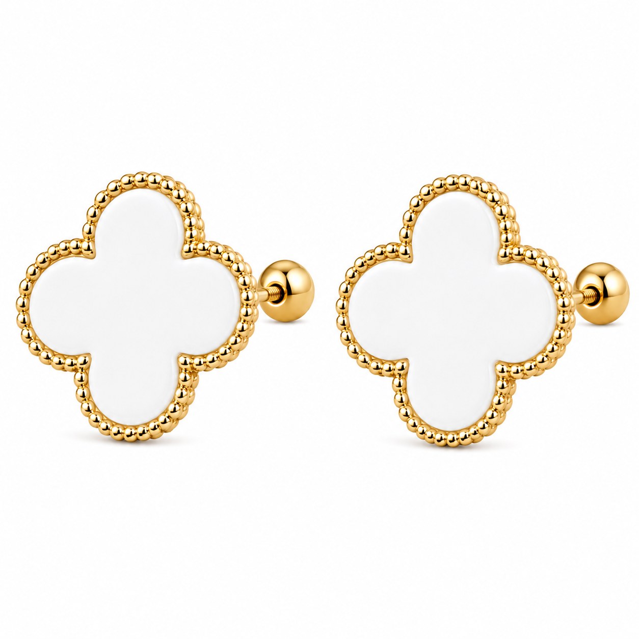 Aretes Van Cleef G (Blanco relleno) en oro de 10 quilates