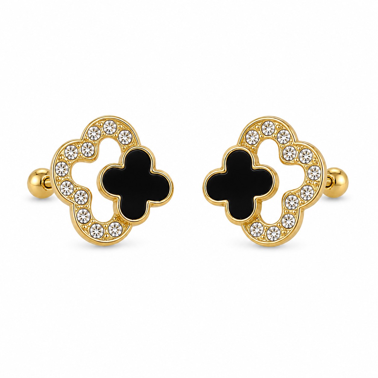 Aretes Van Cleef M (Blanco silueta Zirconia) en oro de 10 quilates