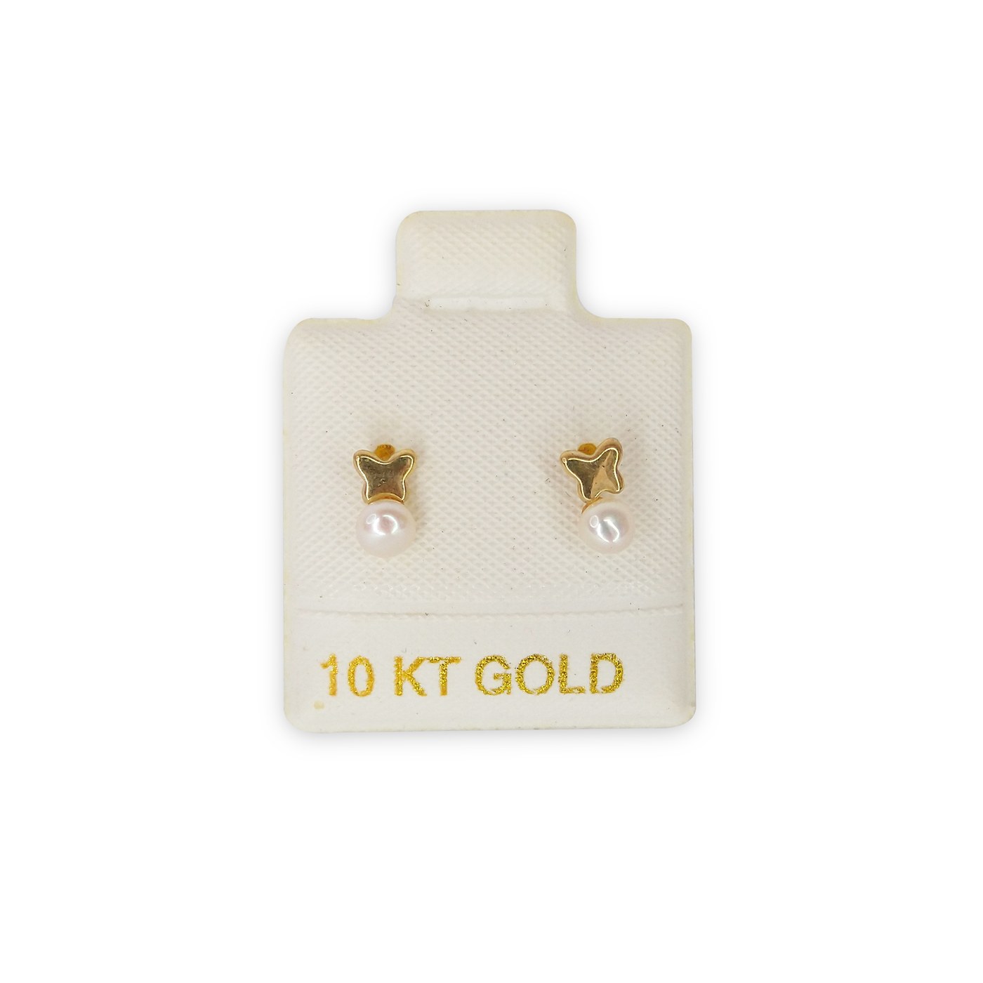 Aretes mariposa c/perla en oro de 10 quilates