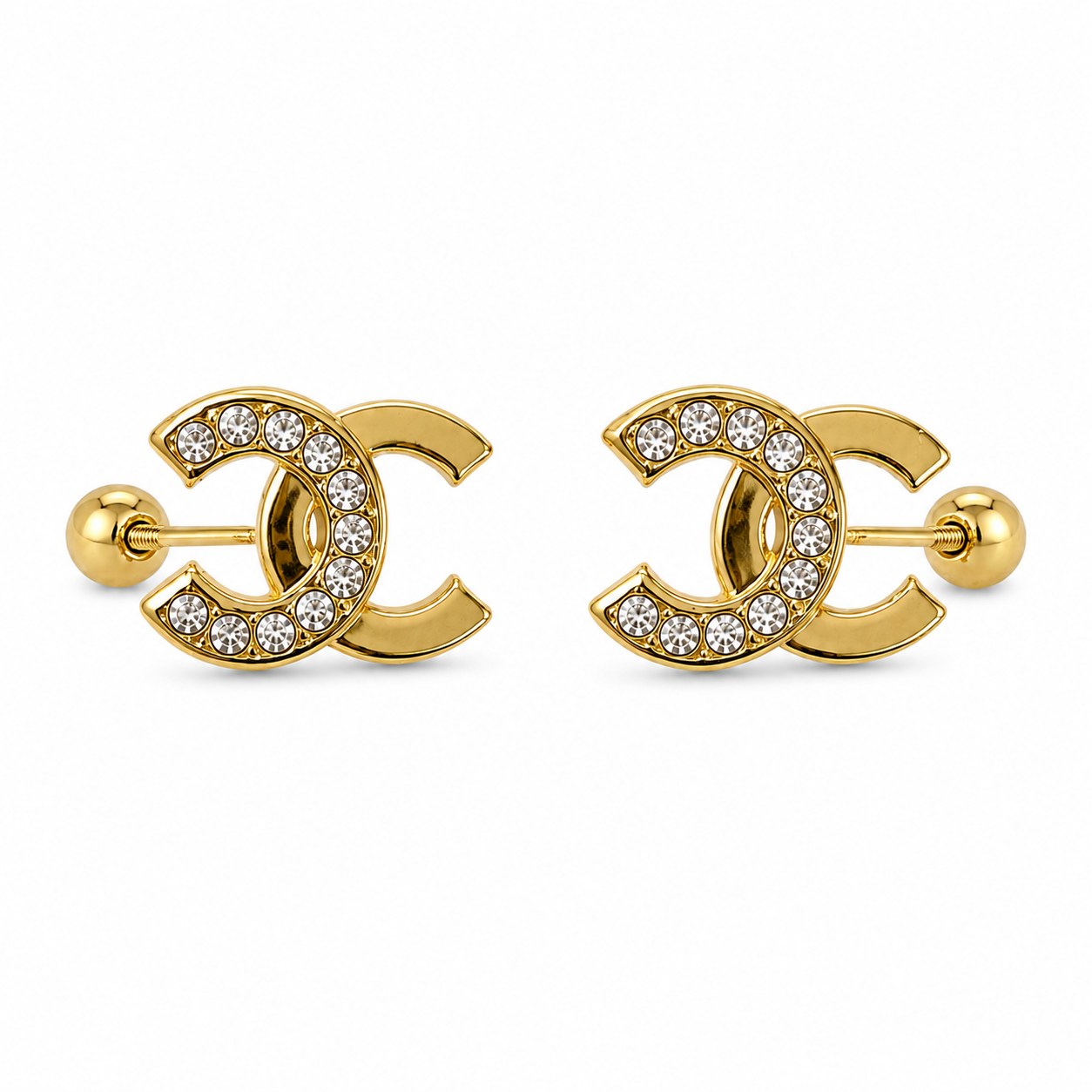 Aretes Chanel Liso y Zirconia en oro de 10 quilates