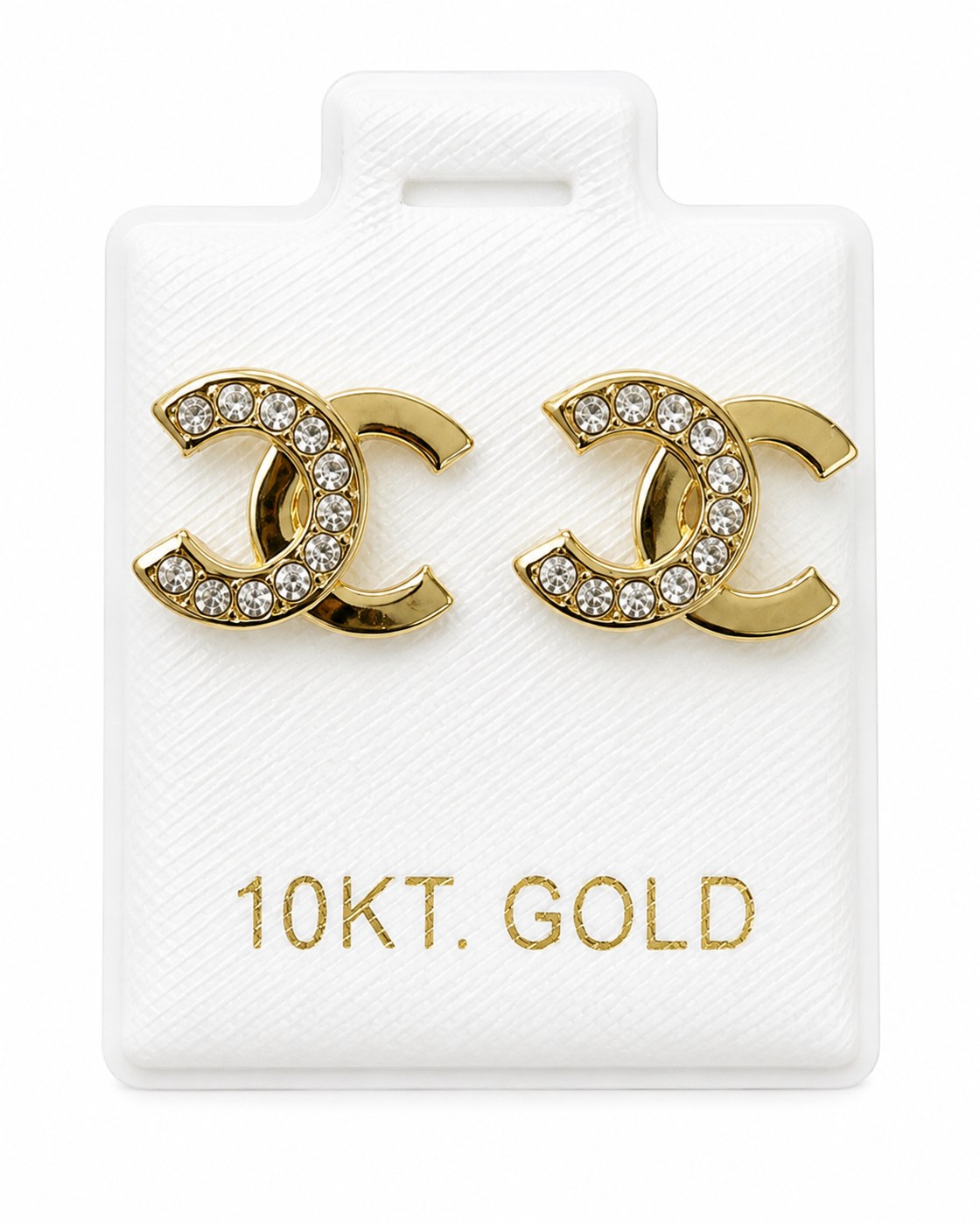 Aretes Chanel Liso y Zirconia en oro de 10 quilates