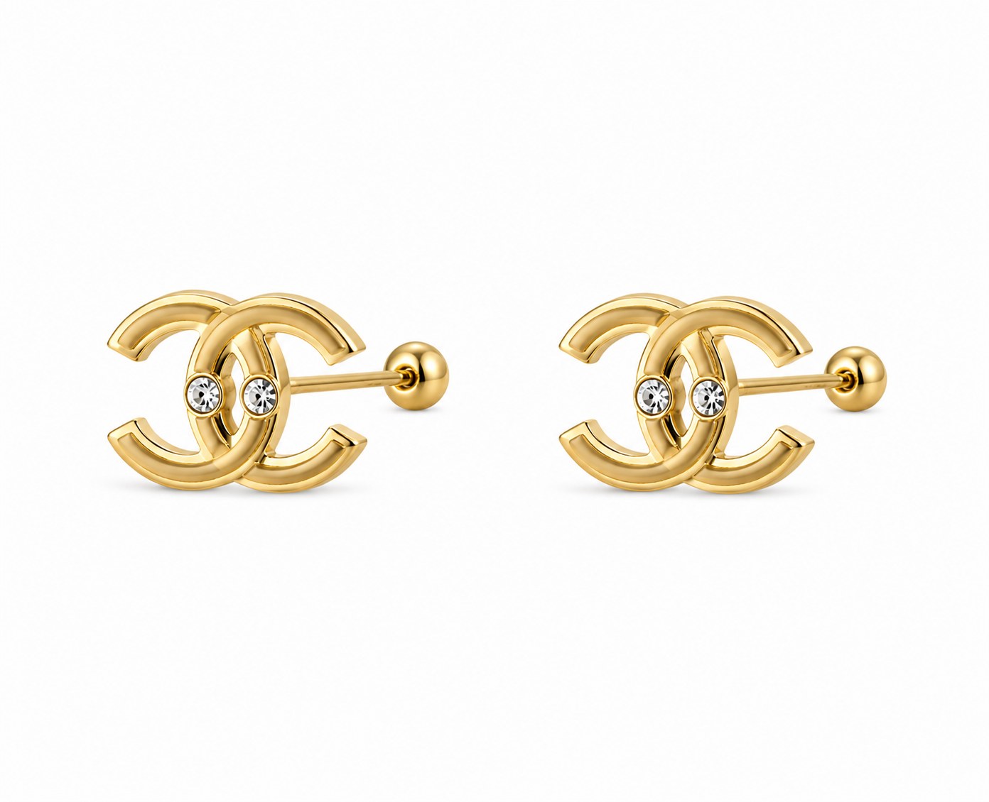Aretes chanel doble zirconia en oro de 10 quilates