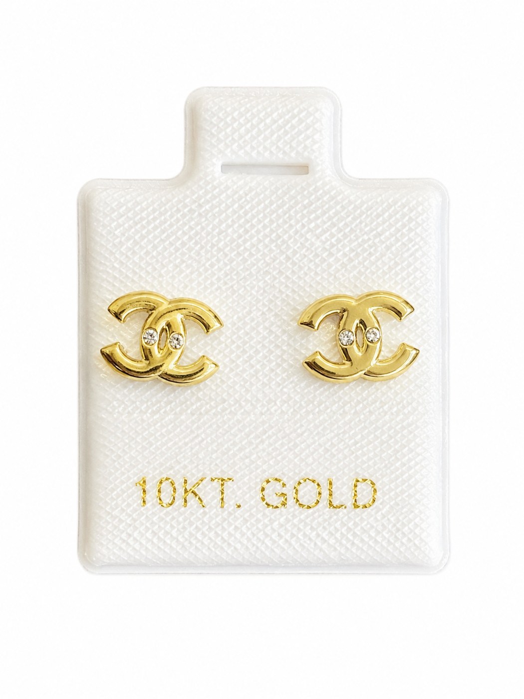 Aretes chanel doble zirconia en oro de 10 quilates
