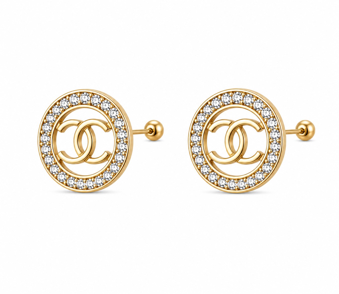 Aretes Chanel circulo zirconia en oro de 10 quilates
