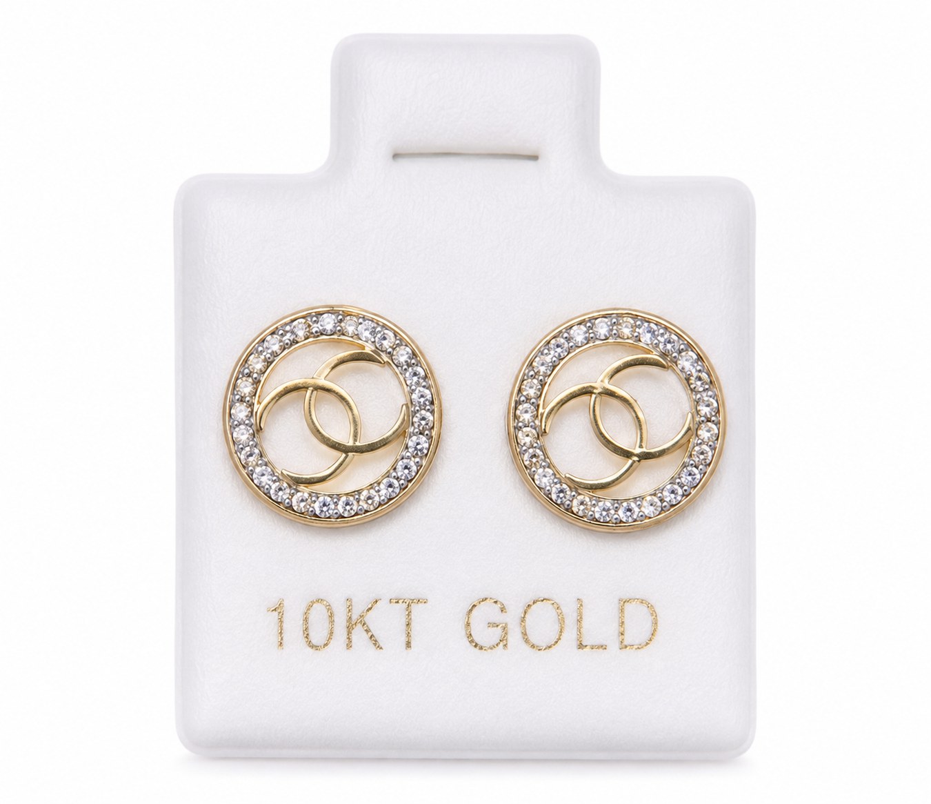 Aretes Chanel circulo zirconia en oro de 10 quilates
