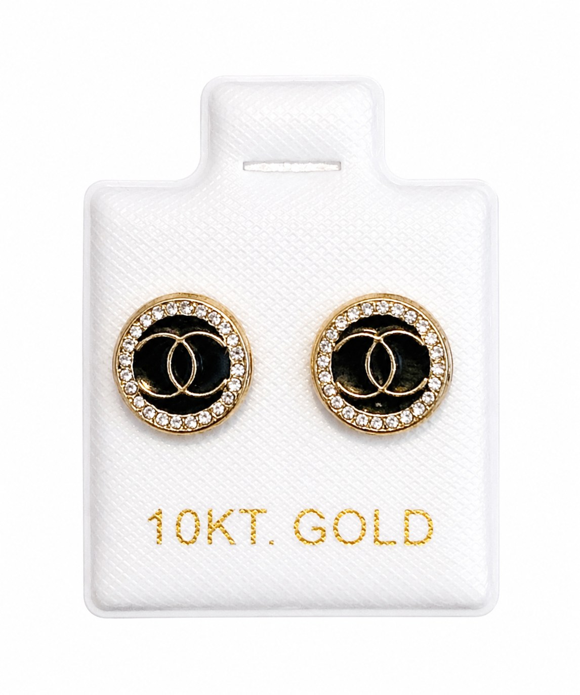 Aretes Chanel negro c/zirconia en oro de 10 quilates