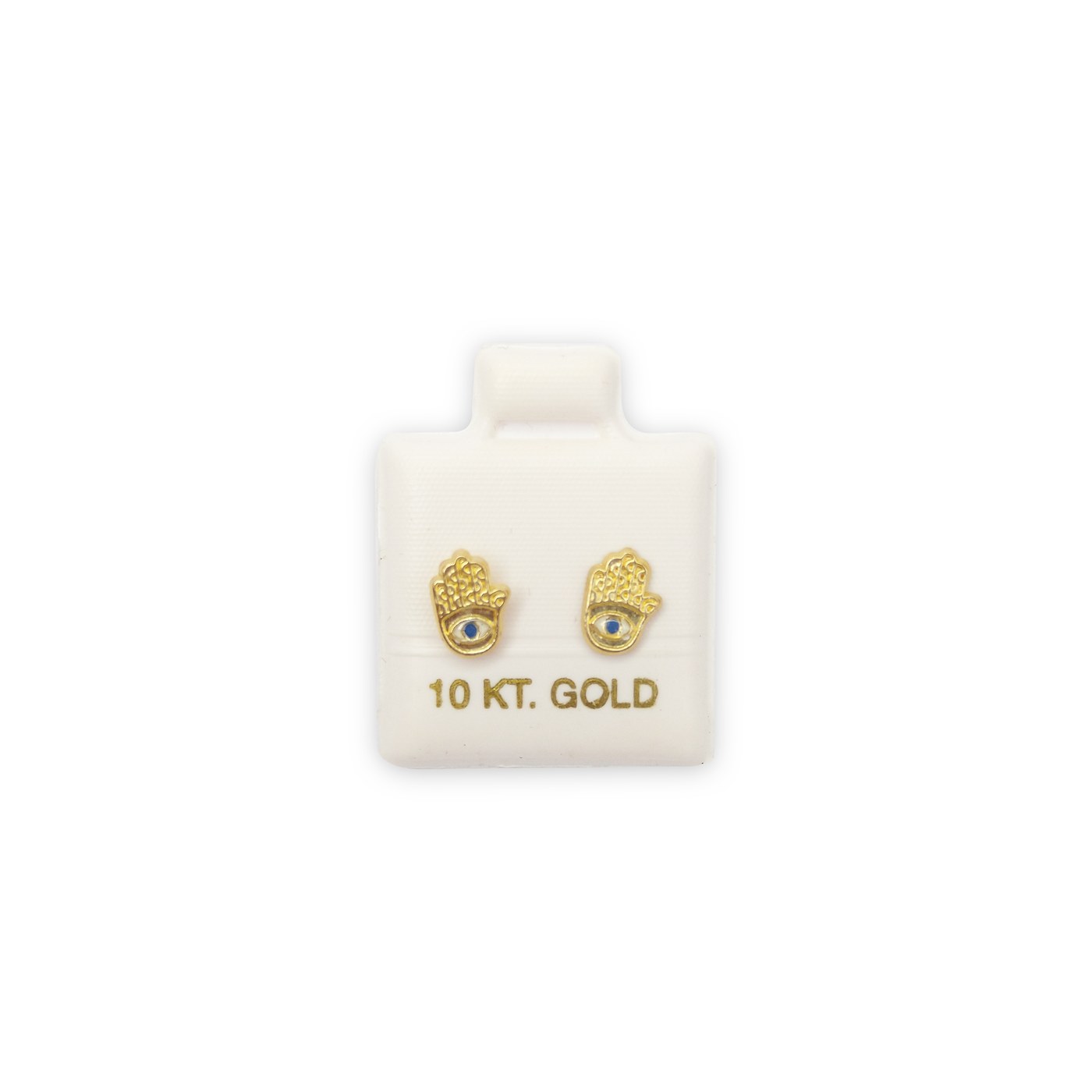 Aretes Mano de Fatima Grande ojo azul en oro de 10 quilates