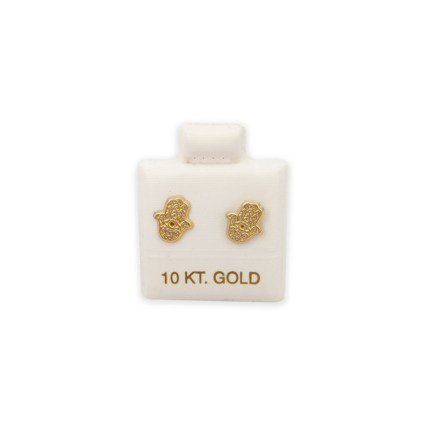 Aretes Mano de Fatima grande ojo blanco en oro de 10 quilates
