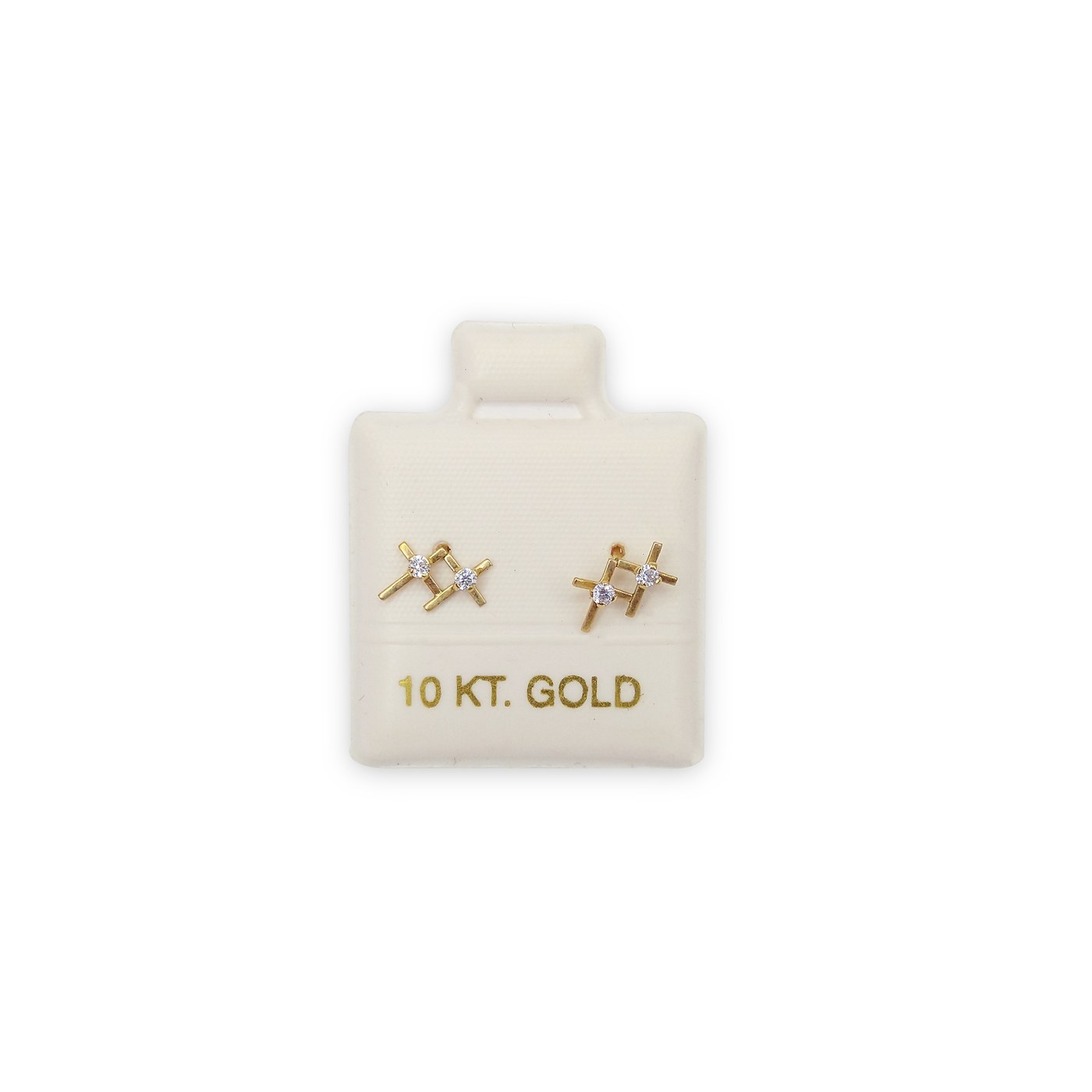Aretes Cruz doble mini zirconia en oro de 10 quilates