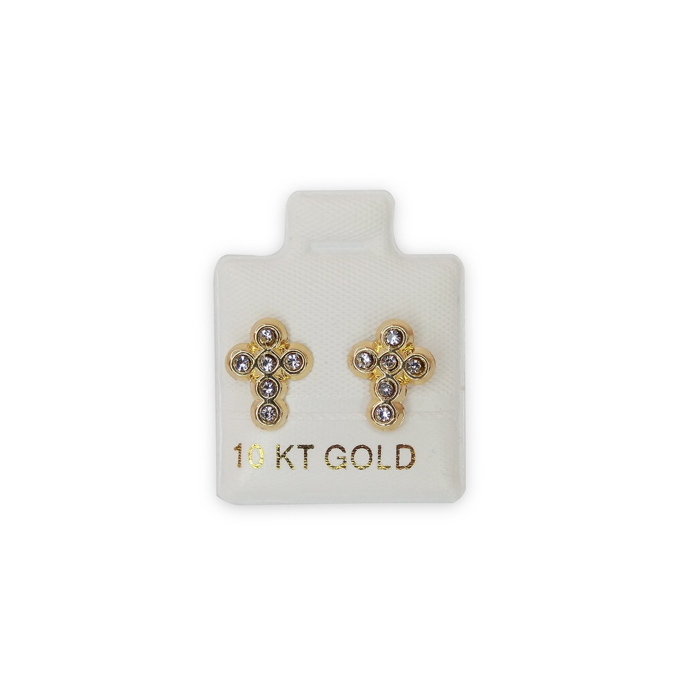 Aretes Cruz diseño circulo zirconia en oro de 10 quilates