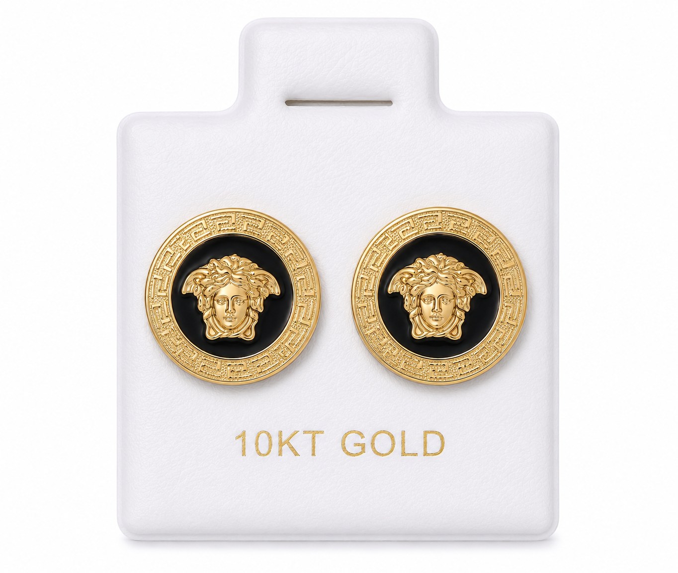 Aretes versace negro c/diseño en oro de 10 quilates