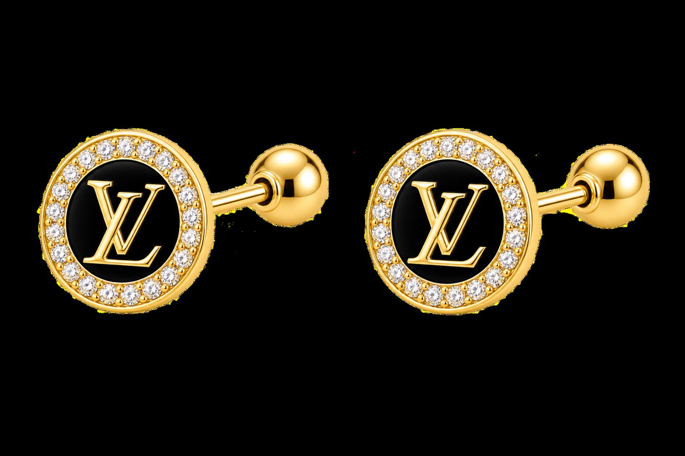 Aretes Louis Vuitton circulo negro c/zirconia en oro de 10 quilates