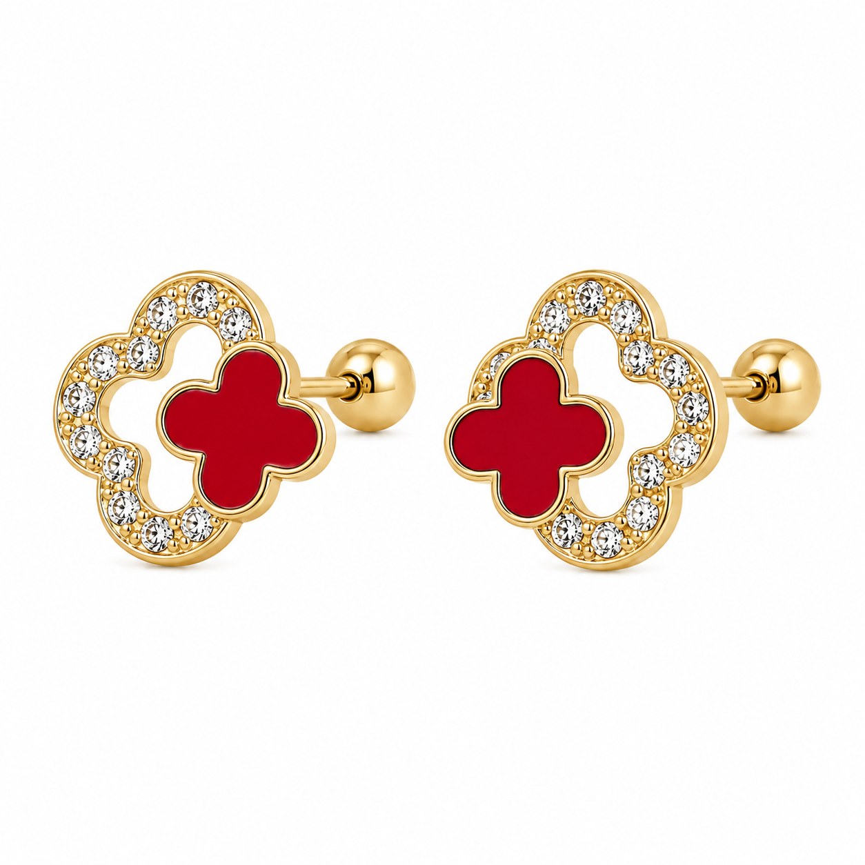 Aretes Van Cleef M (Rojo silueta Zirconia) en oro de 10 quilates