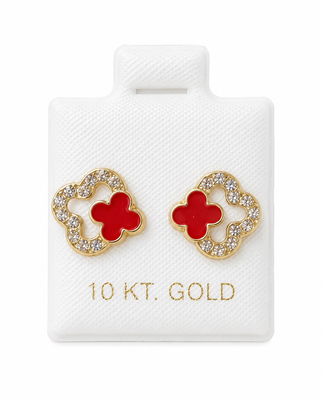 Aretes Van Cleef M (Rojo silueta Zirconia) en oro de 10 quilates