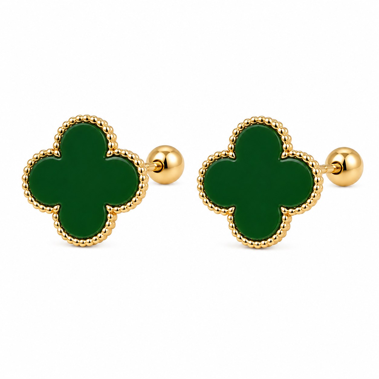 Aretes Van Cleef M (Verde relleno) en oro de 10 quilates