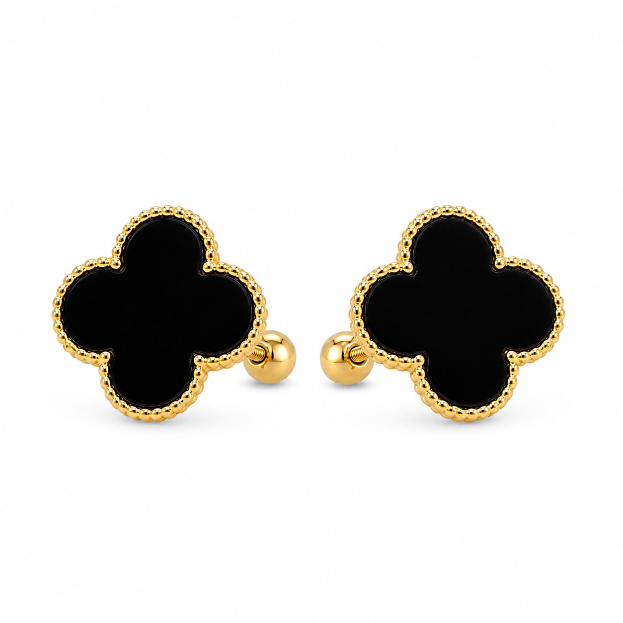 Aretes Van Cleef M (Negro relleno) en oro de 10 quilates