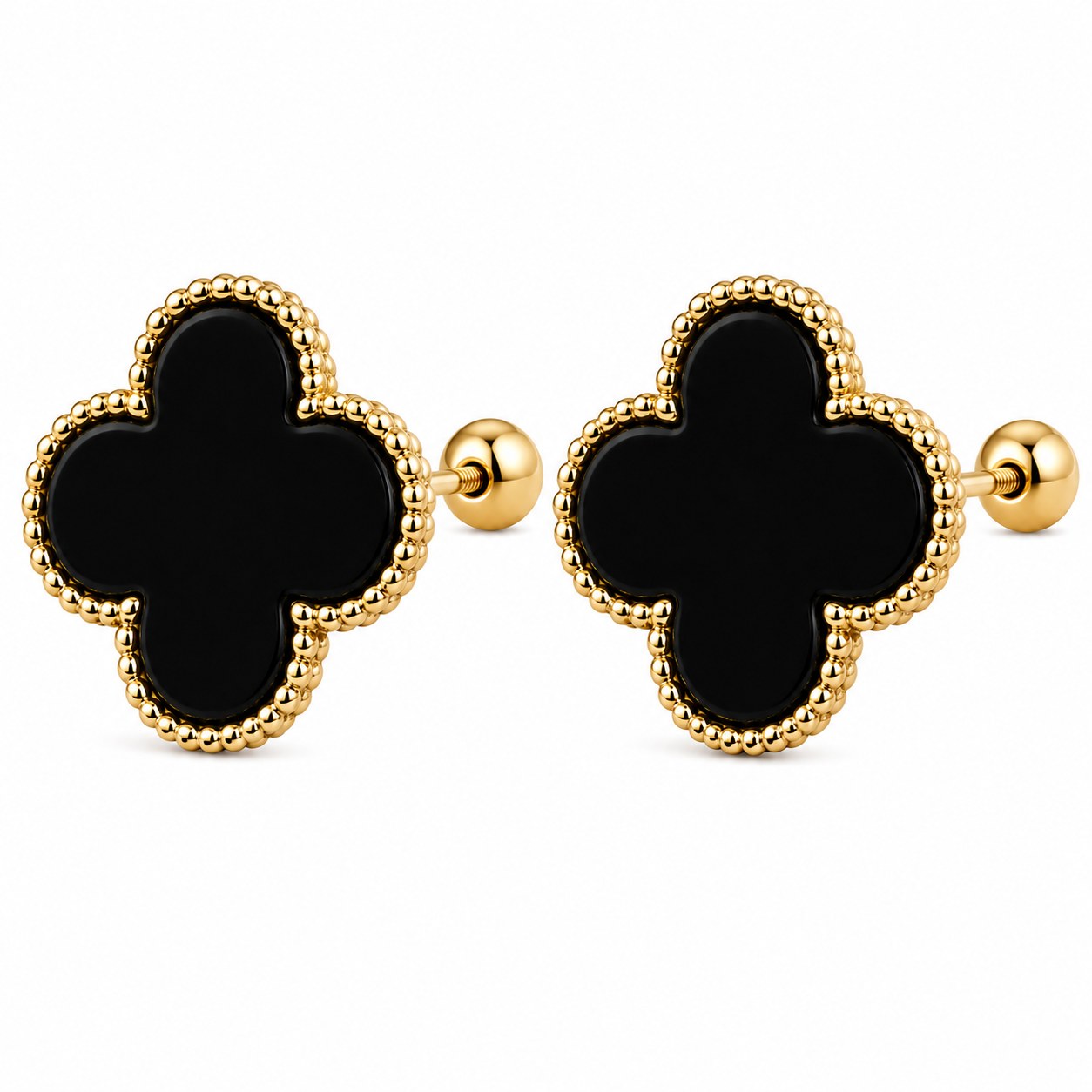 Aretes Van Cleef G (Negro relleno) en oro de 10 quilates