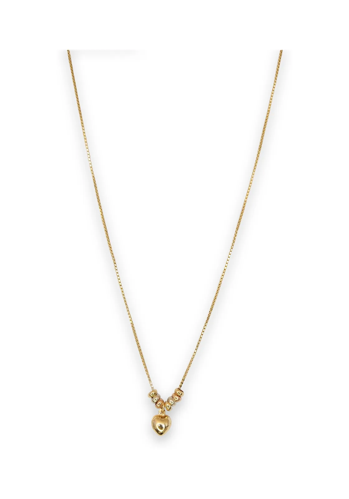 Collar corazón con rondanas tricolor en oro 10K, Omorfia