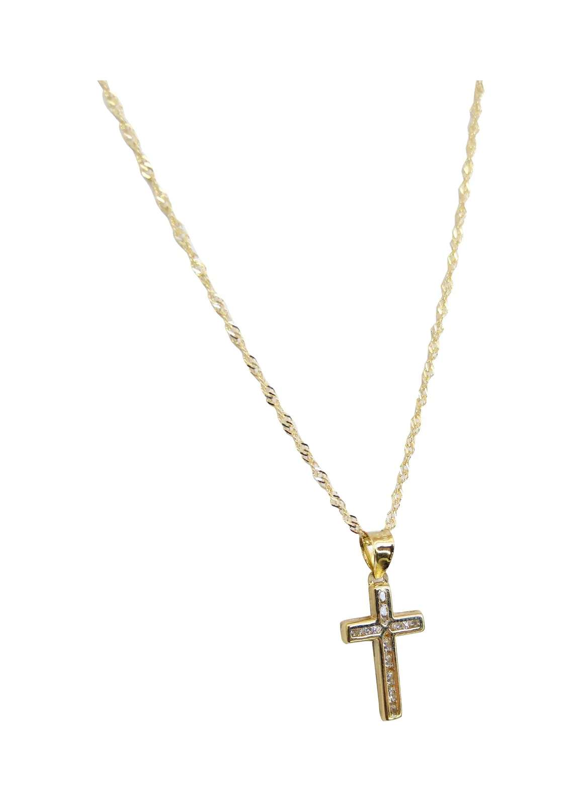 Collar cruz de zirconias en oro 10K, Omorfia