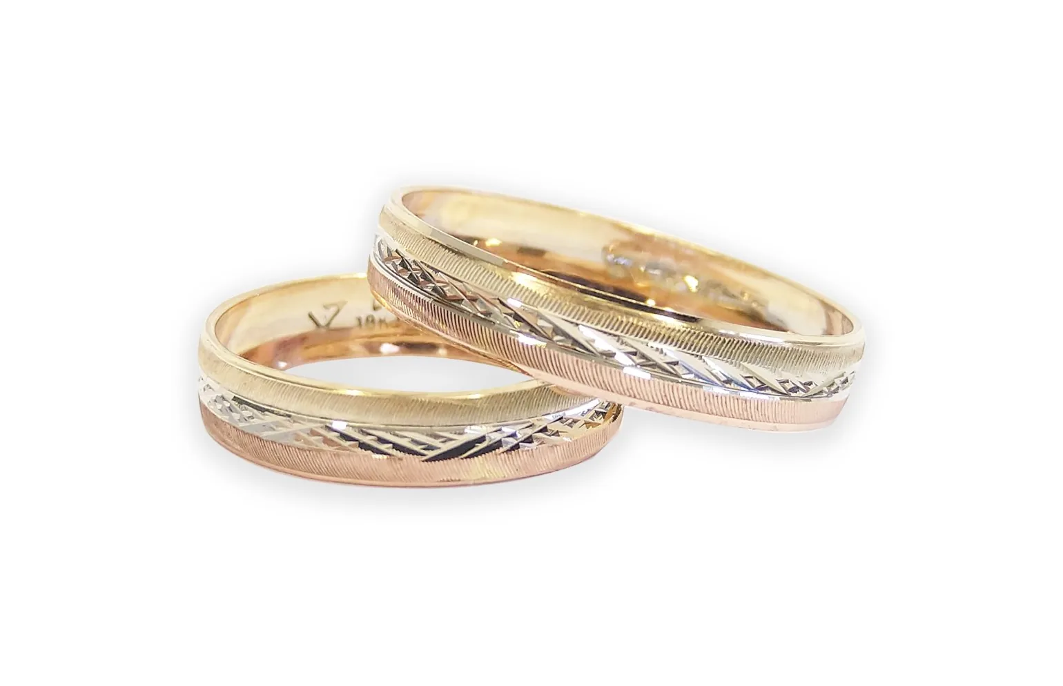 Argollas de matrimonio tricolor en oro 10K, Omorfia
