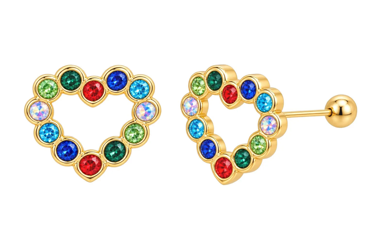 Corazón plano borde zicronia colores fuertes en oro 10K, Omorfia