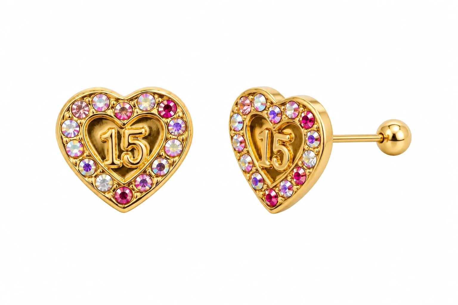 Corazón zirconia 15 años colores en oro 10K, Omorfia