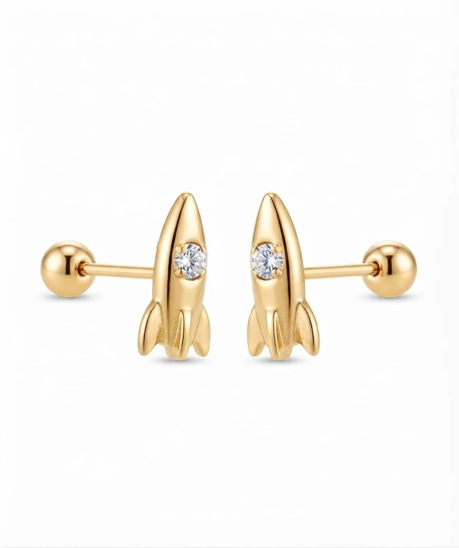 Aretes Cohete blanco en oro de 10 quilates