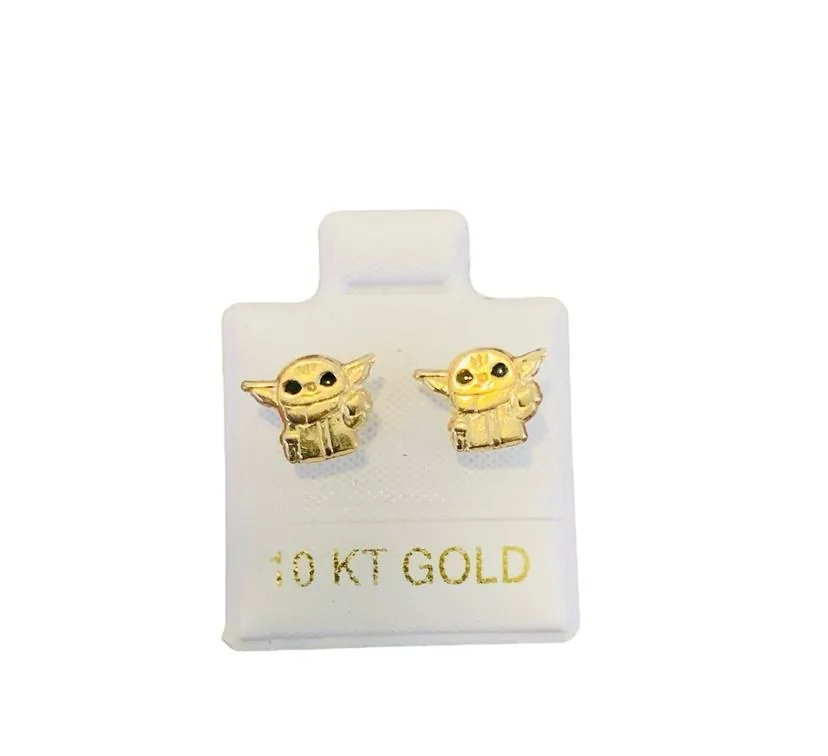 Aretes Baby yoda M en oro de 10 quilates