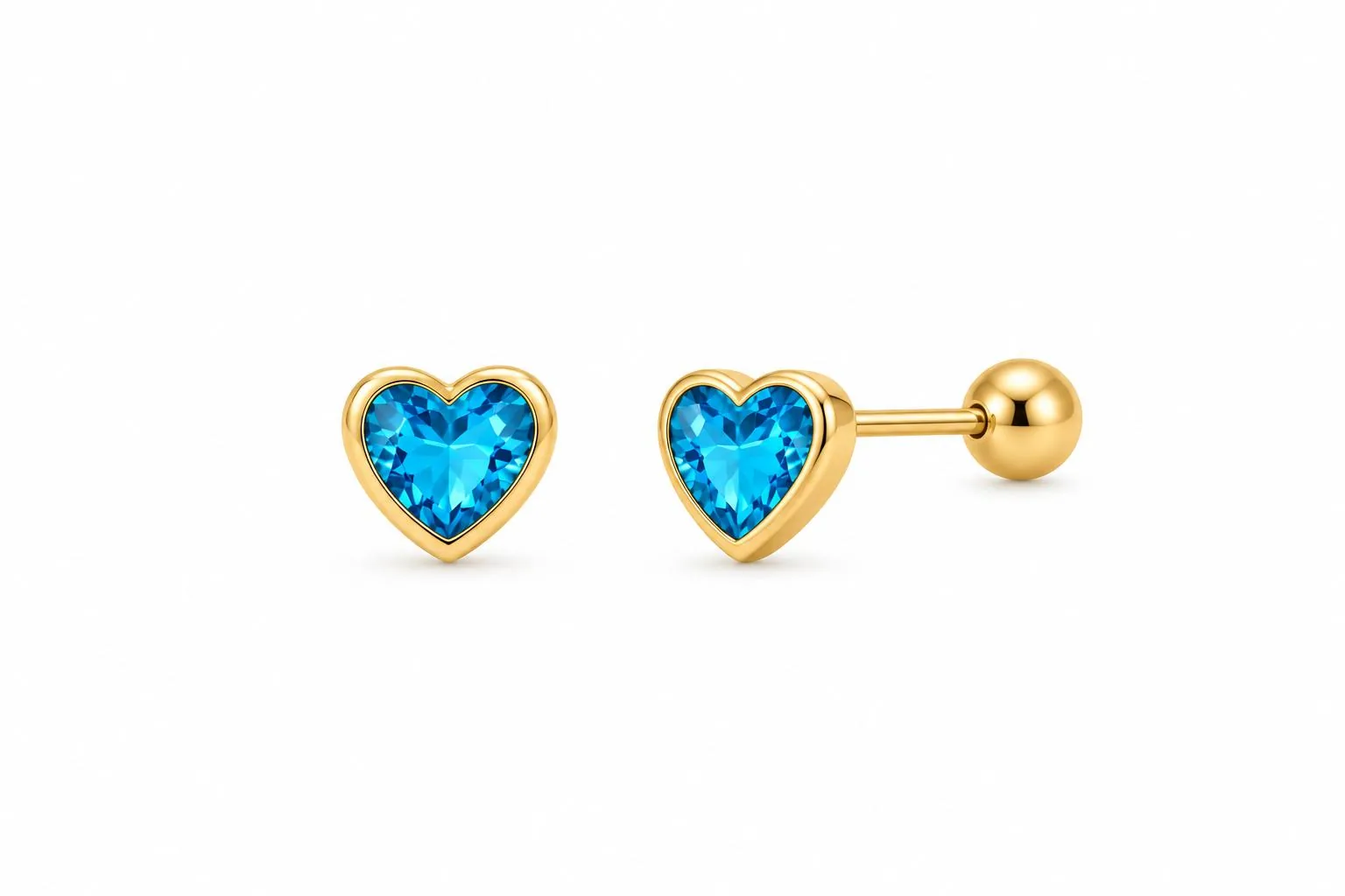 Aretes Corazón c/ zirconia #5 azul cielo en oro de 10 quilates