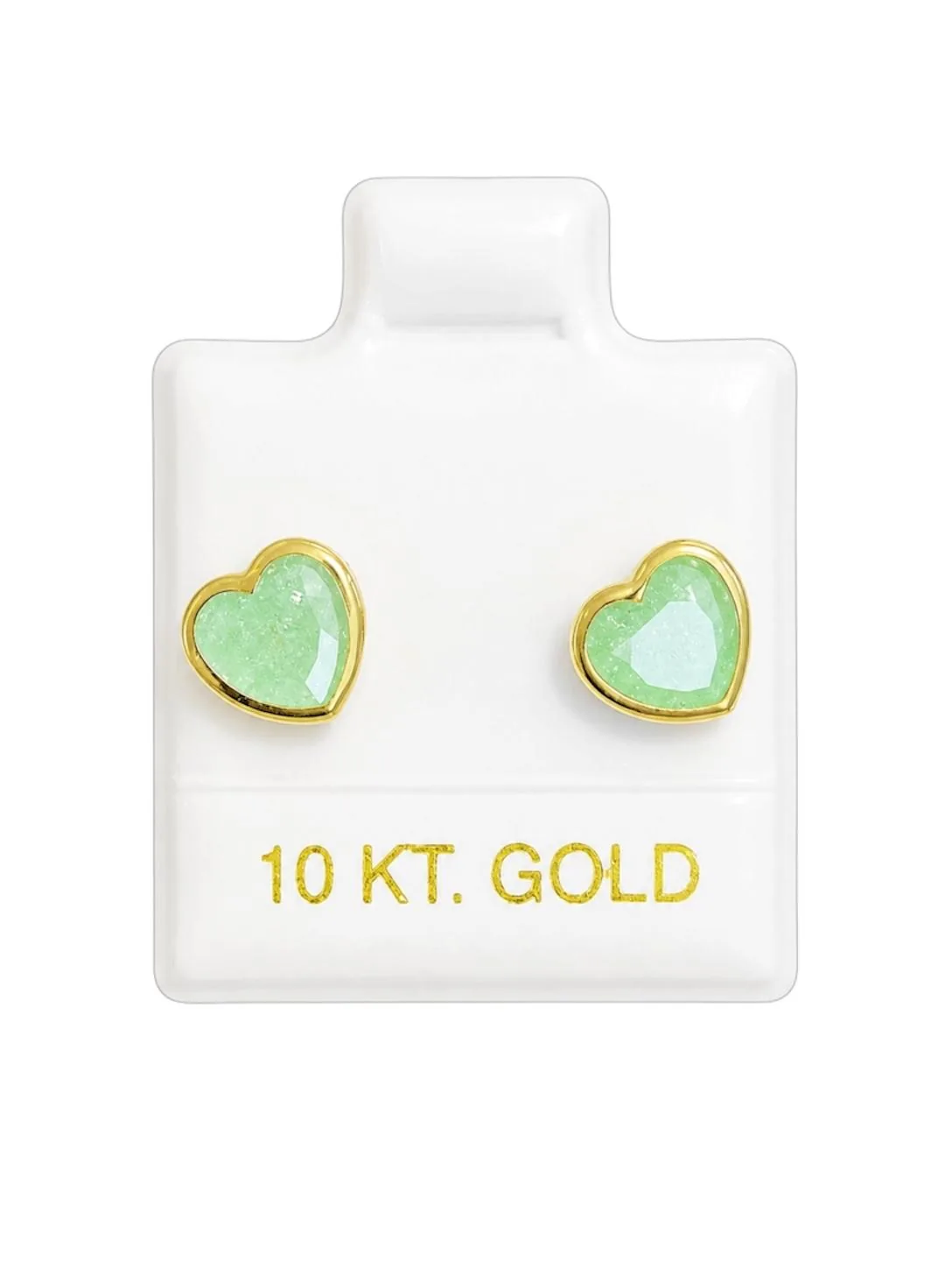 Aretes Corazón c/ zirconia #5 verde lime en oro de 10 quilates