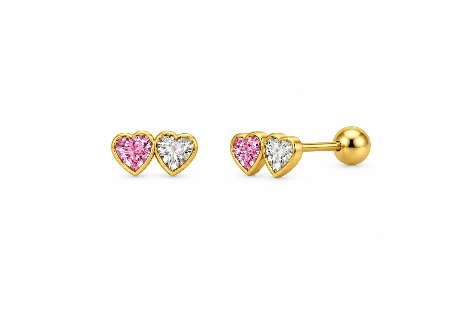 Corazón gemelos rosa y blanco en oro 10K, Omorfia