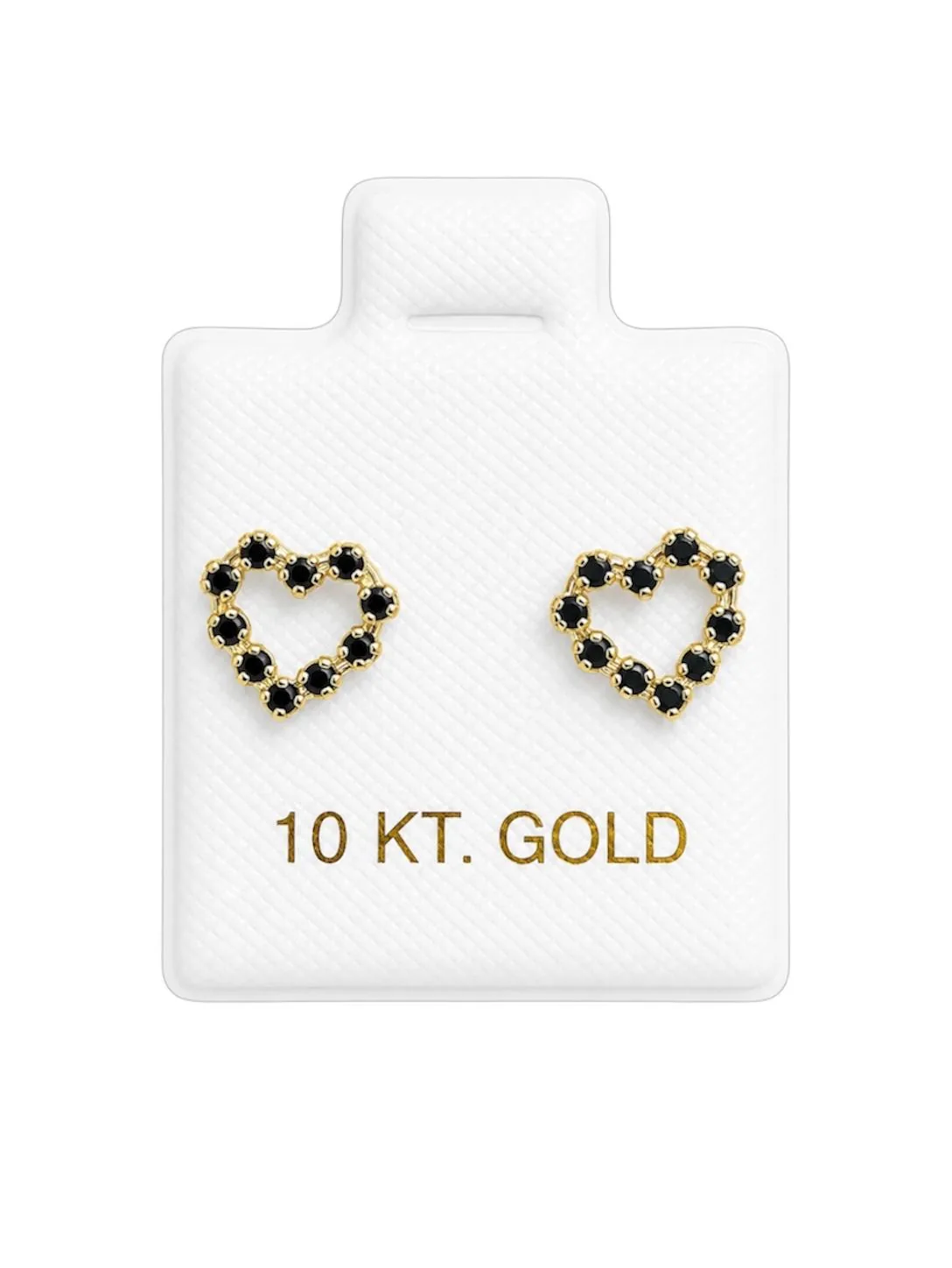 Aretes Corazón borde zicronia negro en oro de 10 quilates