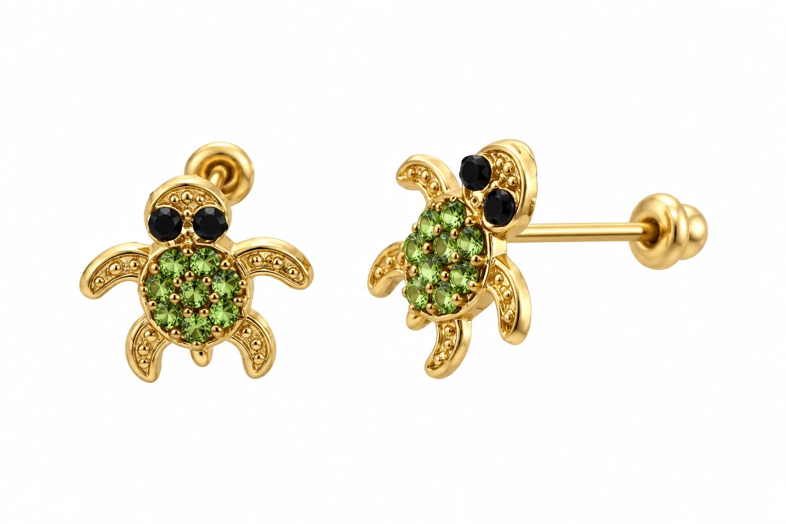Tortuga zirconia verde en oro 10K, Omorfia
