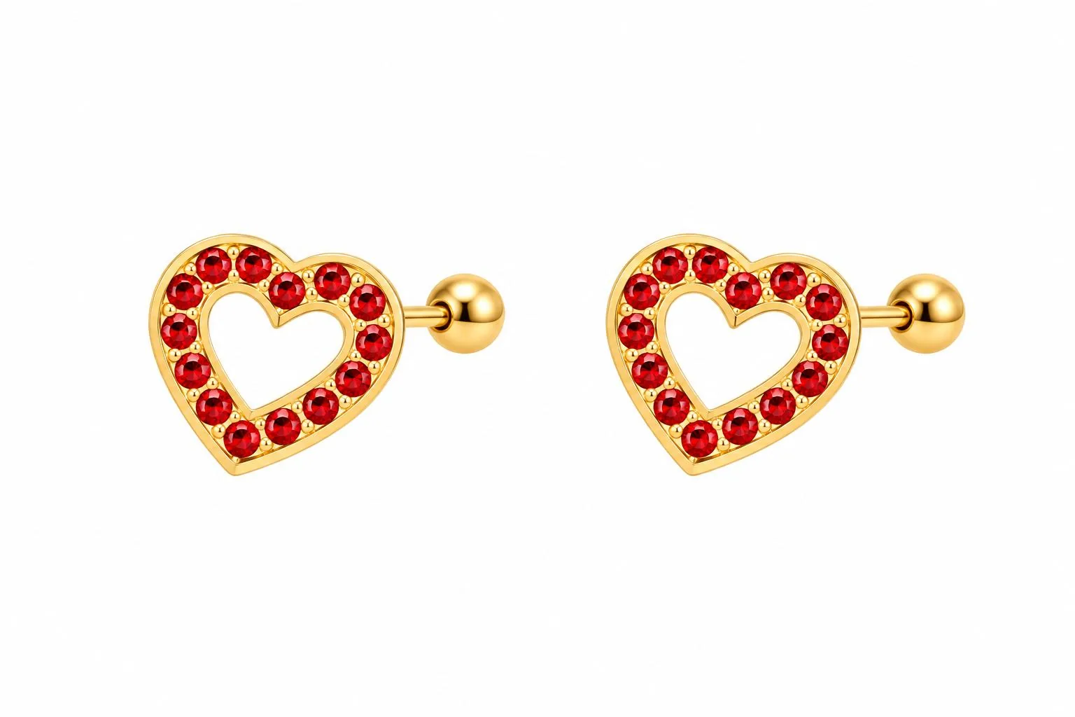 Corazón plano borde zicronia rojo en oro 10K, Omorfia