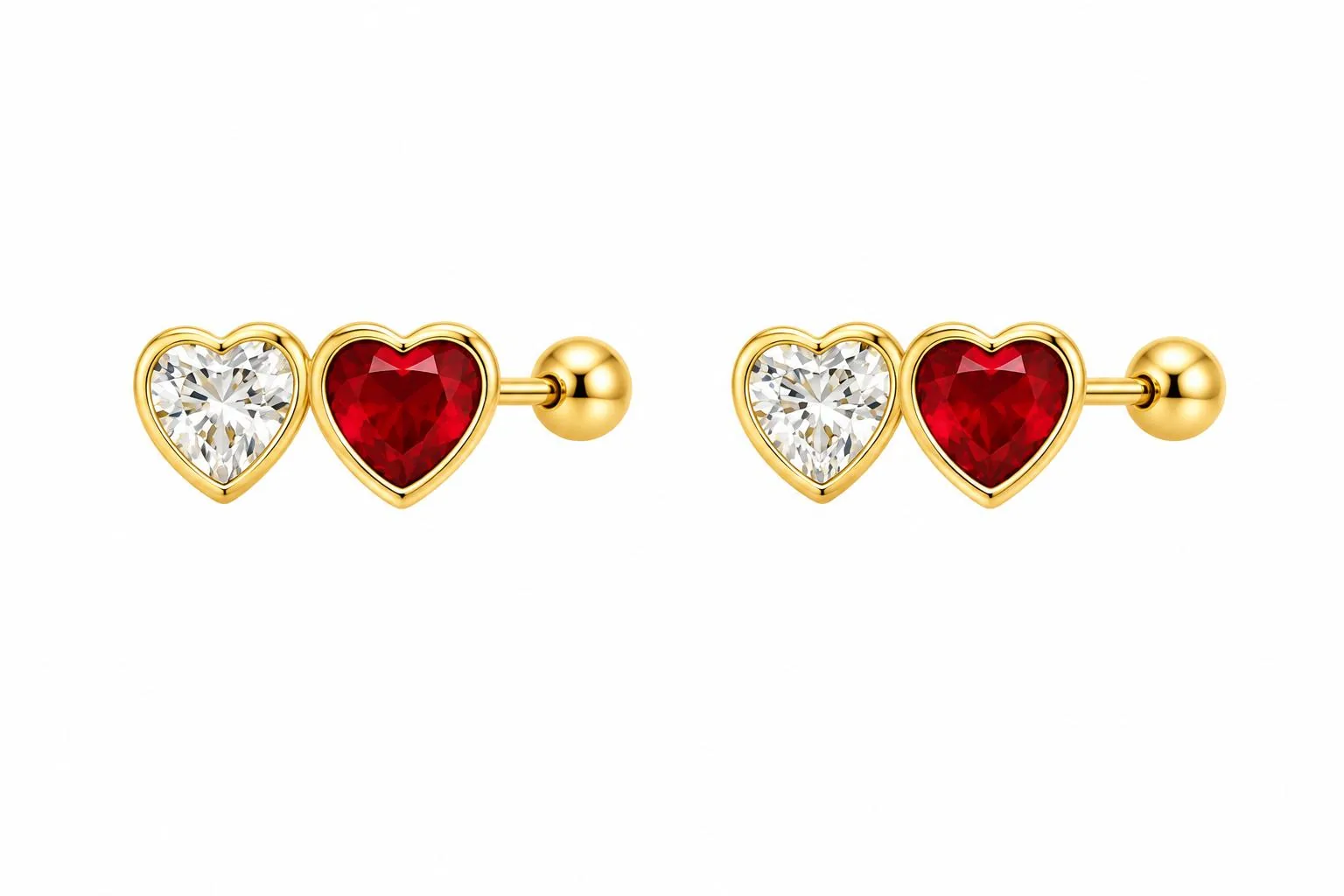 Corazón gemelos rojo y blanco en oro 10K, Omorfia