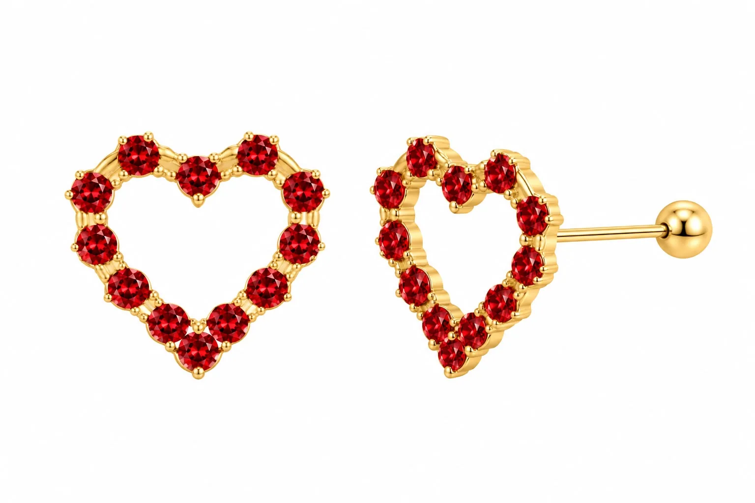 Corazón borde zicronia rojo en oro 10K, Omorfia