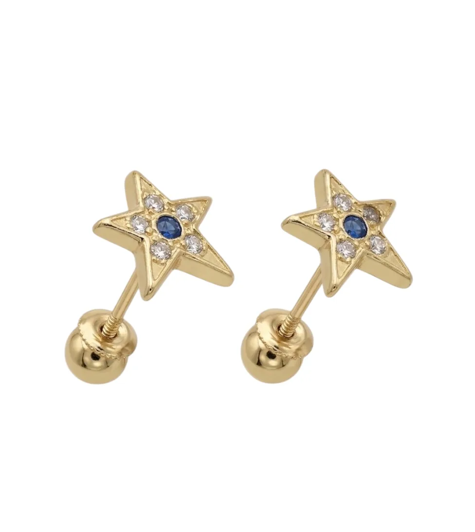 Estrella destello Azul en oro 10K, Omorfia