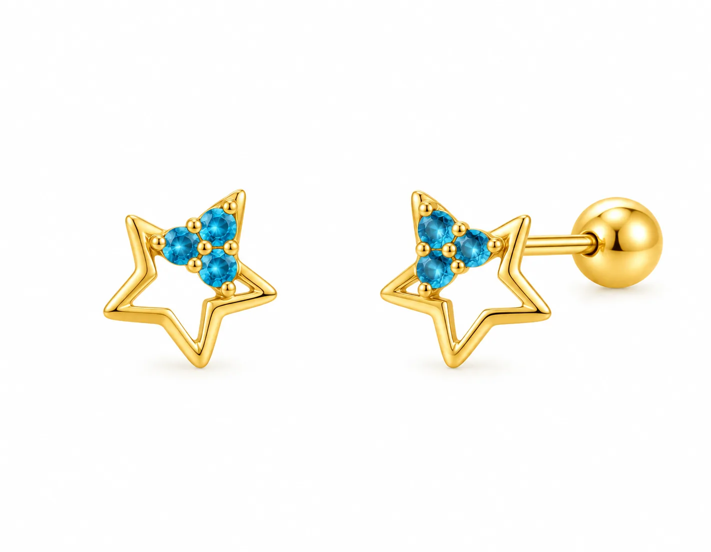 Estrella Zirconia Turquesa M en oro 10K, Omorfia