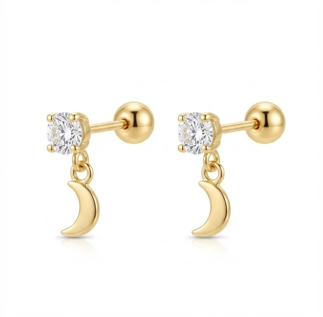 Luna colgante zirconia en oro 10K, Omorfia